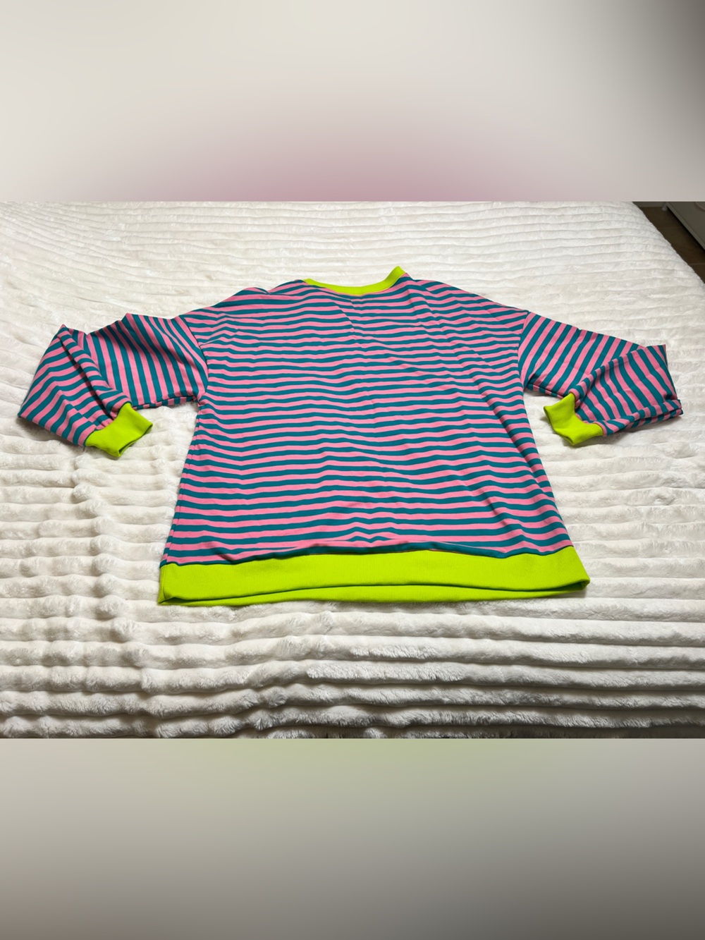 Neon Trim Striped Crewneck Shirt - Pink & Teal - Picture 5 of 5